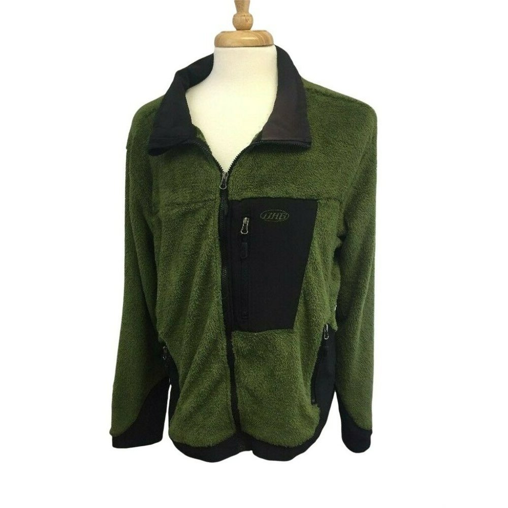 Dutch Harbor Gear Mens Fleece Jacket 2XL Green Black Long Sleeve Zip Up SOFT